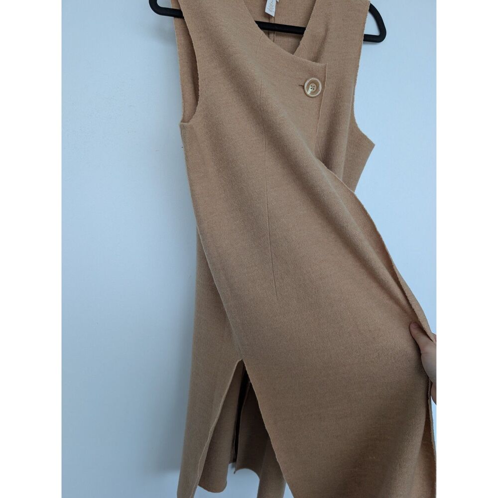 Chico's Wool Sleeveless Wrap Longline Duster Tan Cardigan Sz Chico's 2/L - Picture 14 of 16